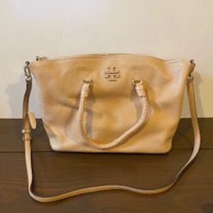 Tory Burch tan braided handle satchel